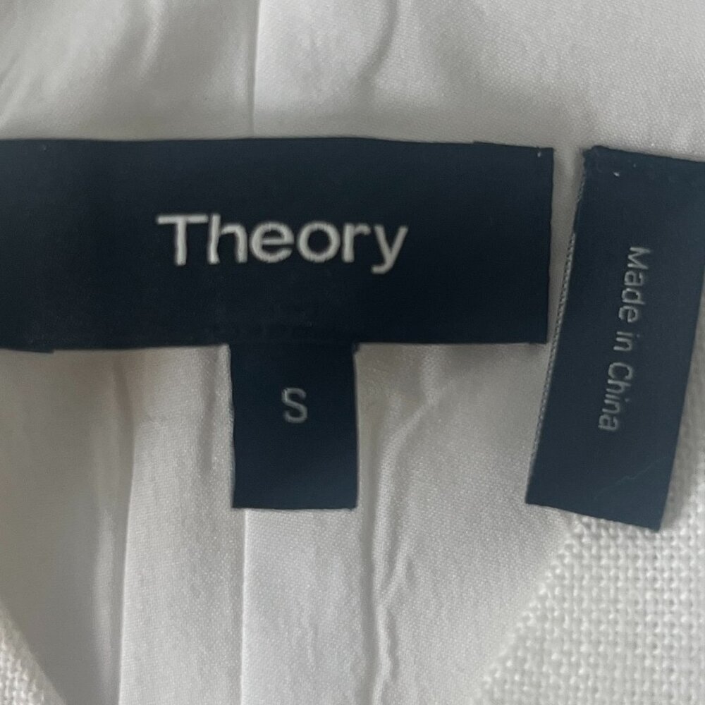 Theory White Linen Blend V Neck Shift Dress Minimalist Quiet Luxury Coastal - Picture 5 of 9